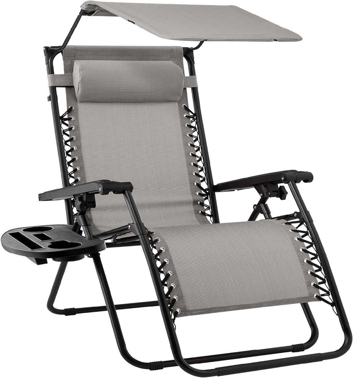 Best Choice Products Folding Zero Gravity Outdoor Recliner Patio Lounge Chair w/Adjustable Canopy Shade, Headrest, Side Accessory Tray, Textilene Mesh - Peacock Blue