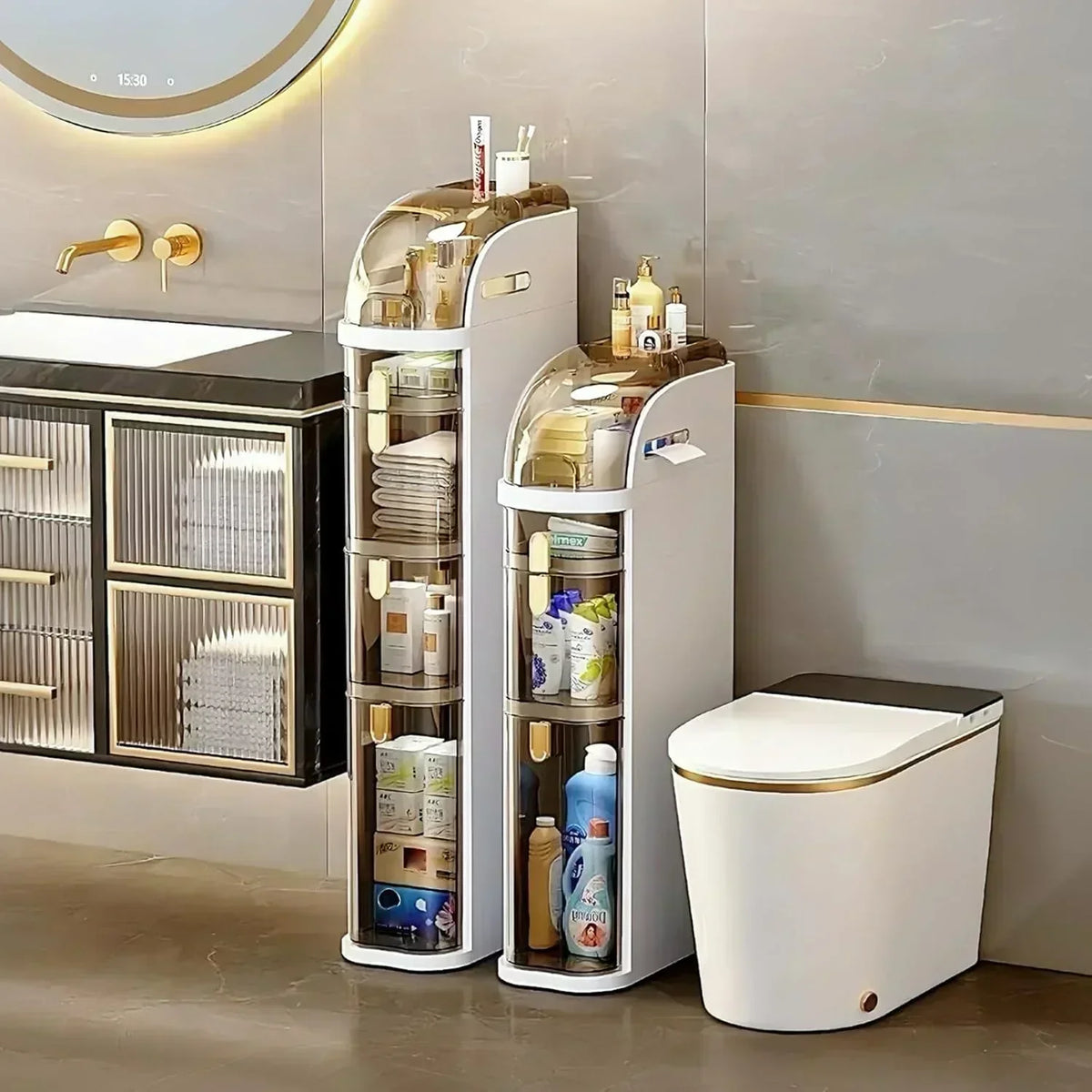 4-Tiers Narrow Bathroom Storage Cabinet 7.1 Slim Bathroom Floor Organizer with Drawers