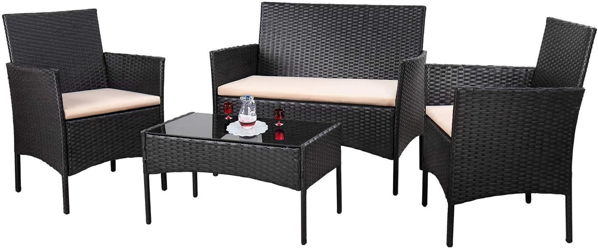 4 piece outdoor patio furniture set rattan chair wicker set