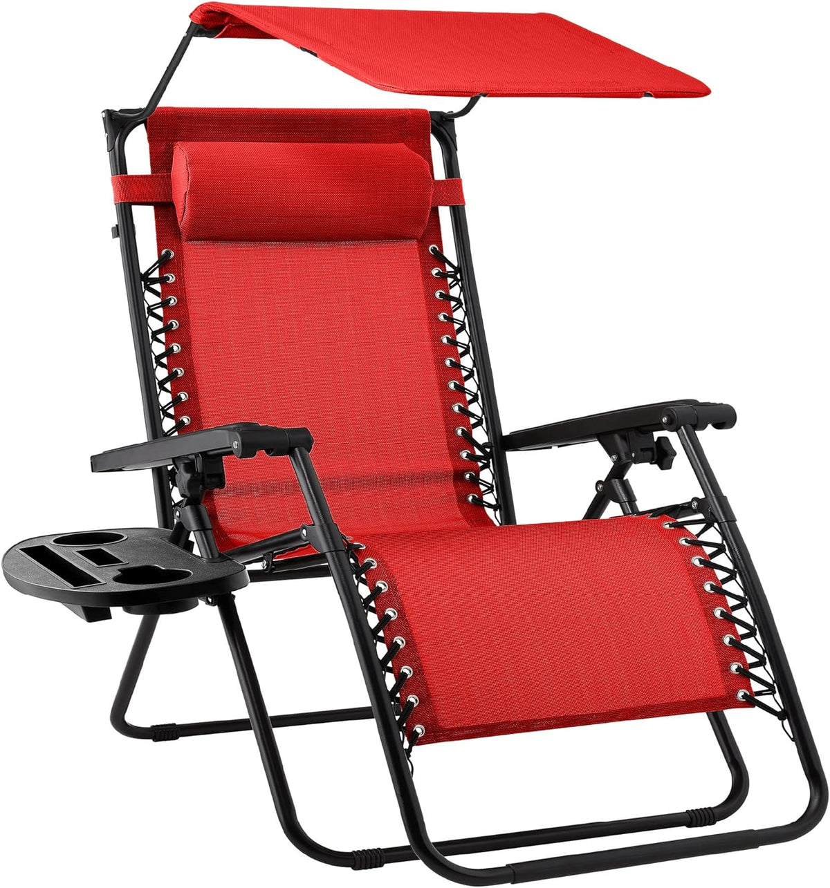 Best Choice Products Folding Zero Gravity Outdoor Recliner Patio Lounge Chair w/Adjustable Canopy Shade, Headrest, Side Accessory Tray, Textilene Mesh - Peacock Blue