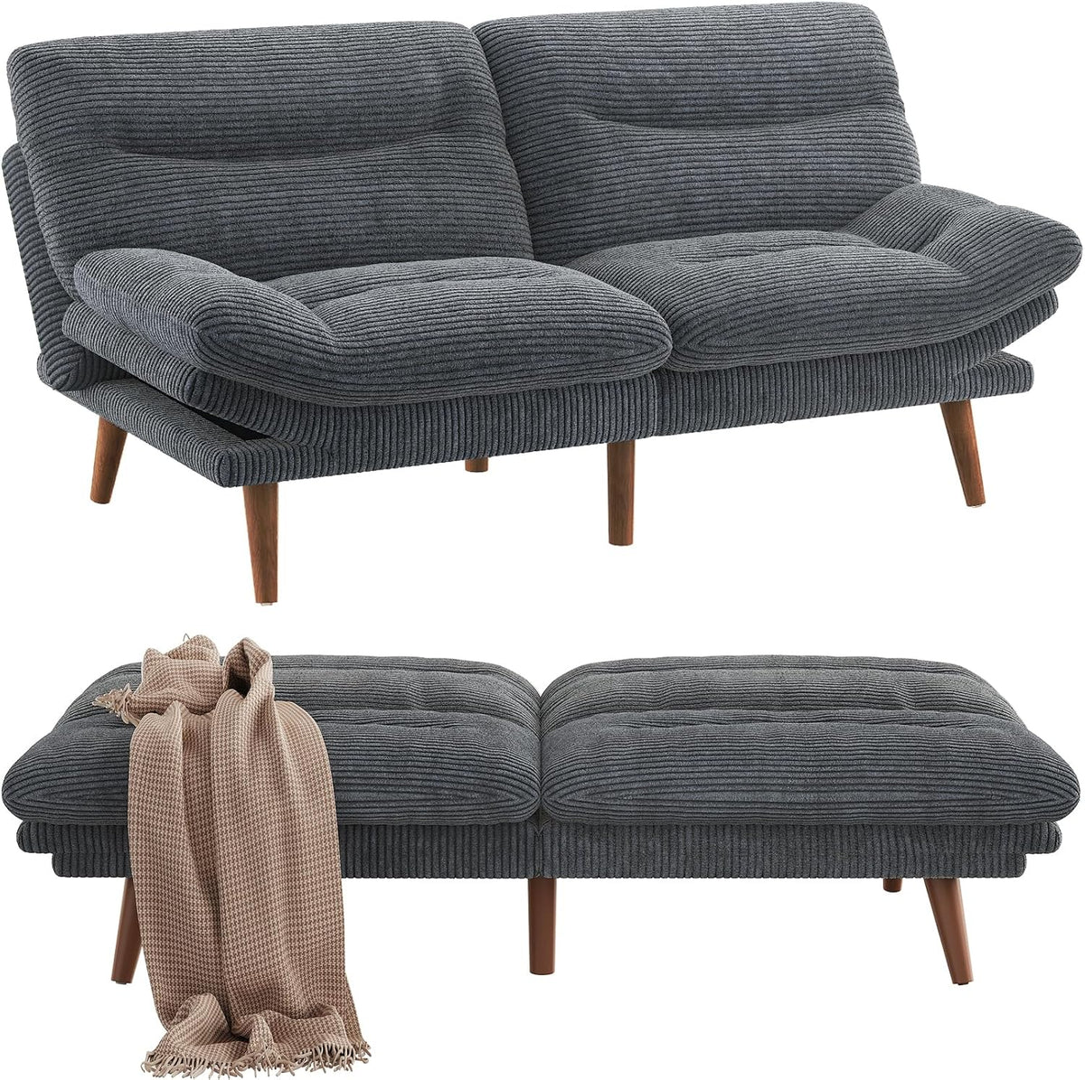Convertible Futon Sofa Bed, 66 Inch Corduroy Futon Sofa Recliner Sofa Bed for Small Spaces, Playrooms or Offices