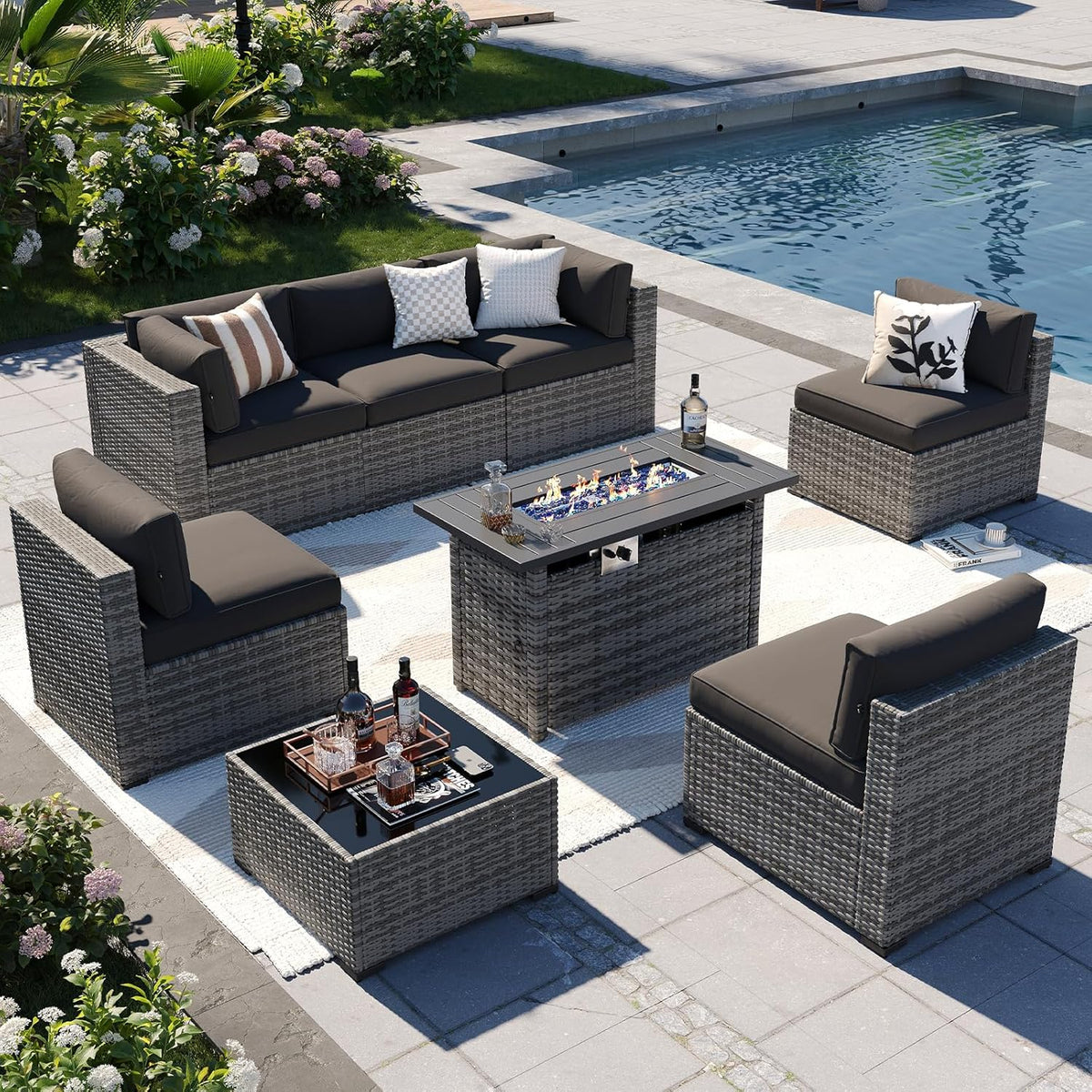 Aoxun Patio Furniture Sets, 7-Piece Outdoor Patio Furniture with Thick Cushions, Wicker Outdoor Conversation Set Sectional Sofa for Backyard, Poolside, Garden