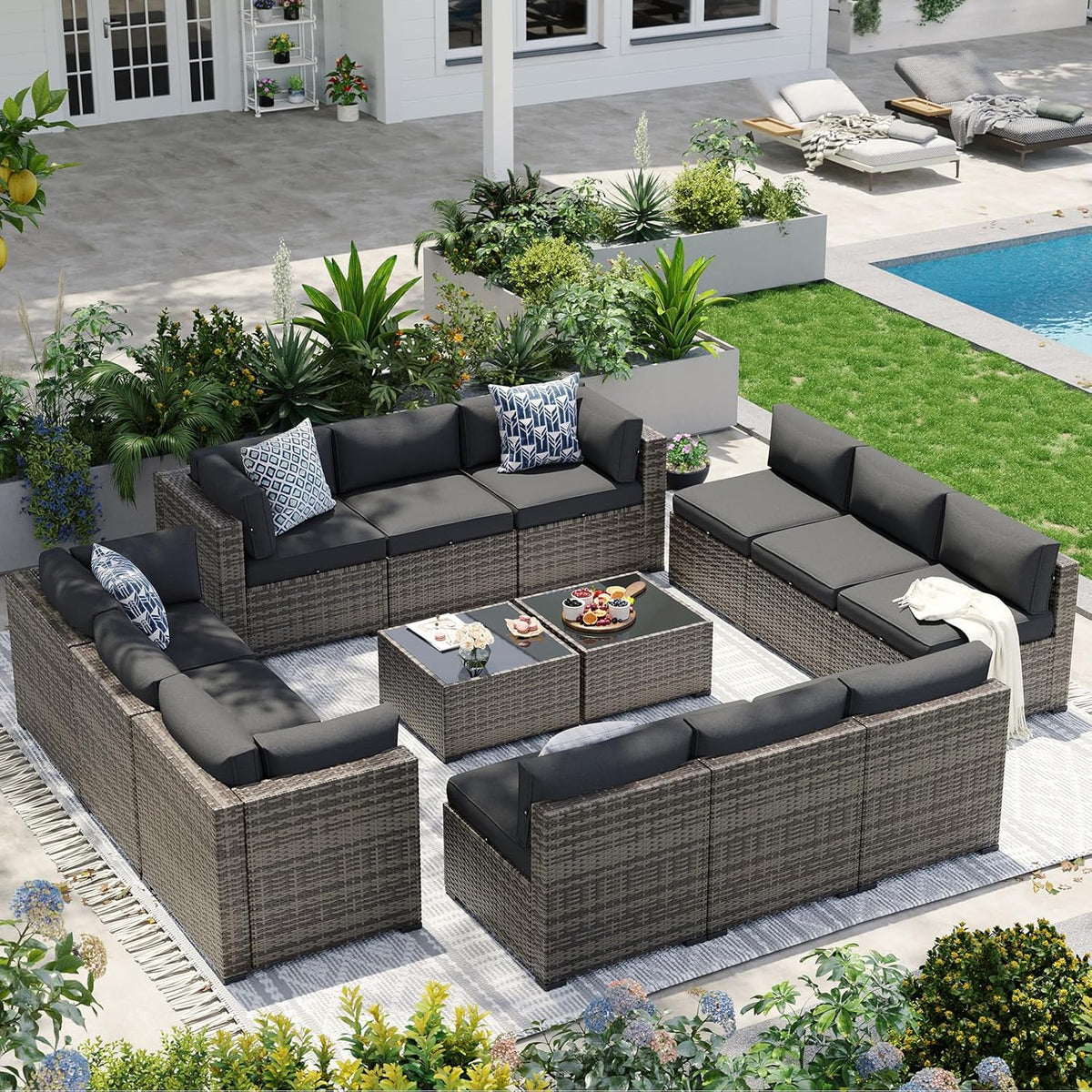 Aoxun Patio Furniture Sets, 7-Piece Outdoor Patio Furniture with Thick Cushions, Wicker Outdoor Conversation Set Sectional Sofa for Backyard, Poolside, Garden