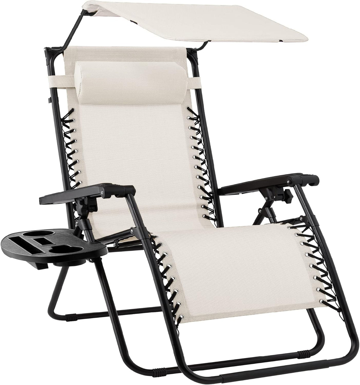 Best Choice Products Folding Zero Gravity Outdoor Recliner Patio Lounge Chair w/Adjustable Canopy Shade, Headrest, Side Accessory Tray, Textilene Mesh - Peacock Blue