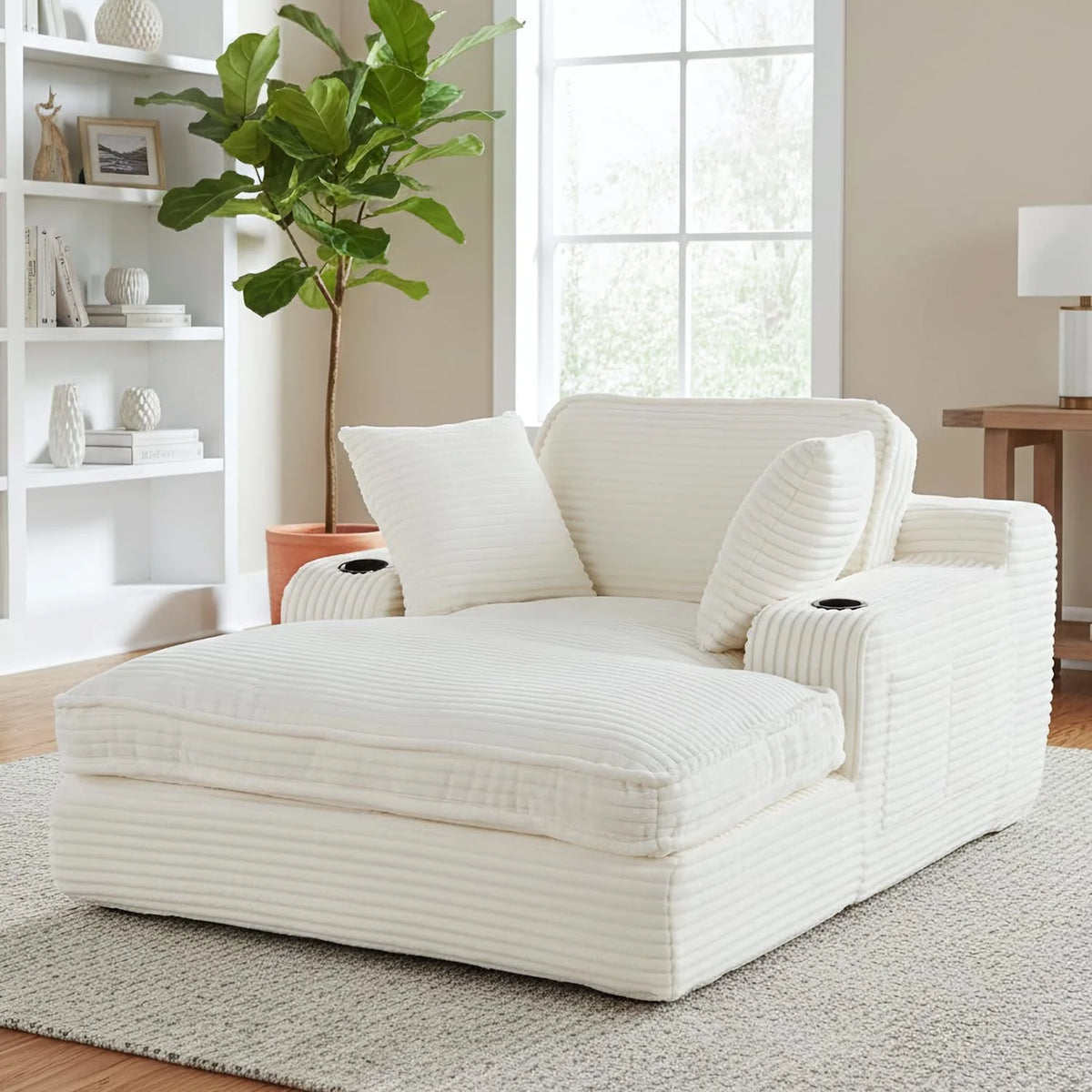 67" Oversized Chaise Lounge Chair Indoor Soft Boneless Cloud Couch with 3 Pillows 4 Side Pockets