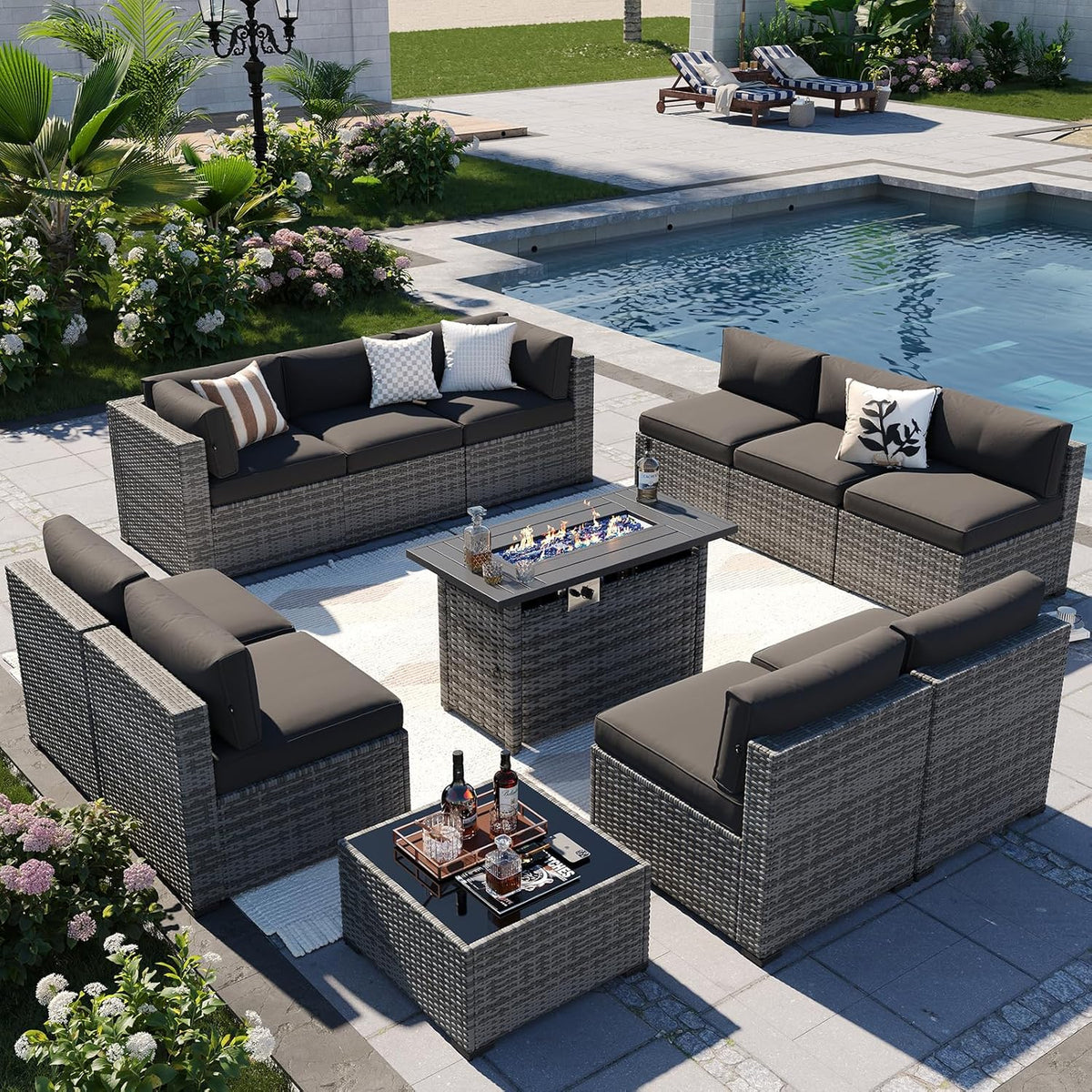 Aoxun Patio Furniture Sets, 7-Piece Outdoor Patio Furniture with Thick Cushions, Wicker Outdoor Conversation Set Sectional Sofa for Backyard, Poolside, Garden