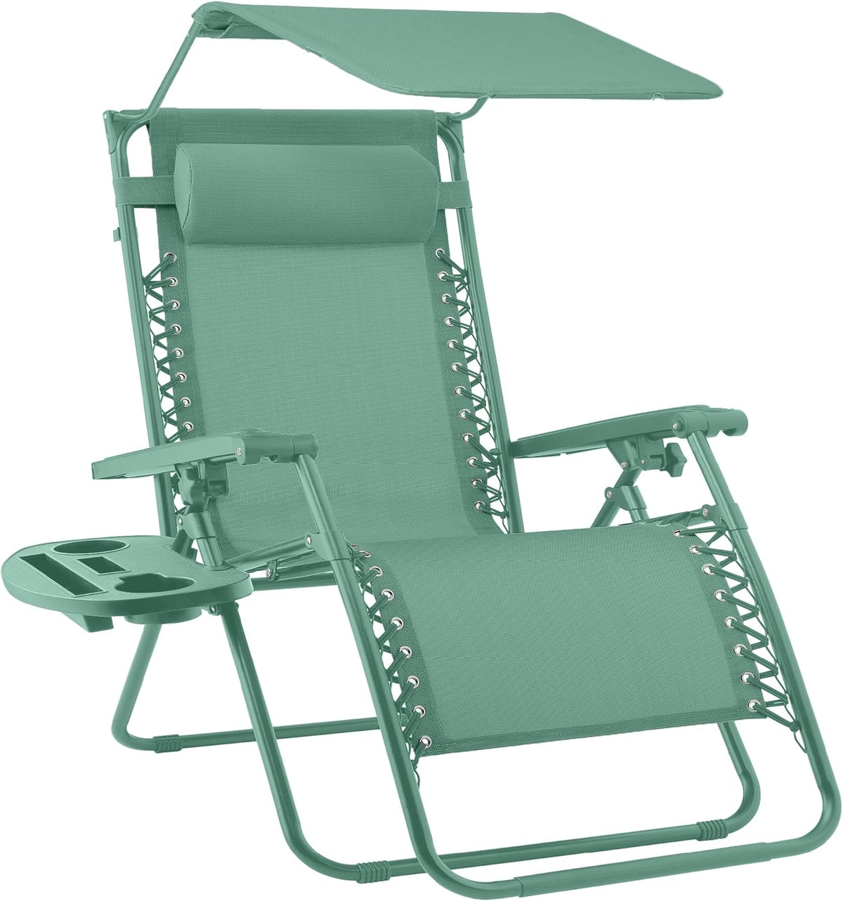 Best Choice Products Folding Zero Gravity Outdoor Recliner Patio Lounge Chair w/Adjustable Canopy Shade, Headrest, Side Accessory Tray, Textilene Mesh - Peacock Blue