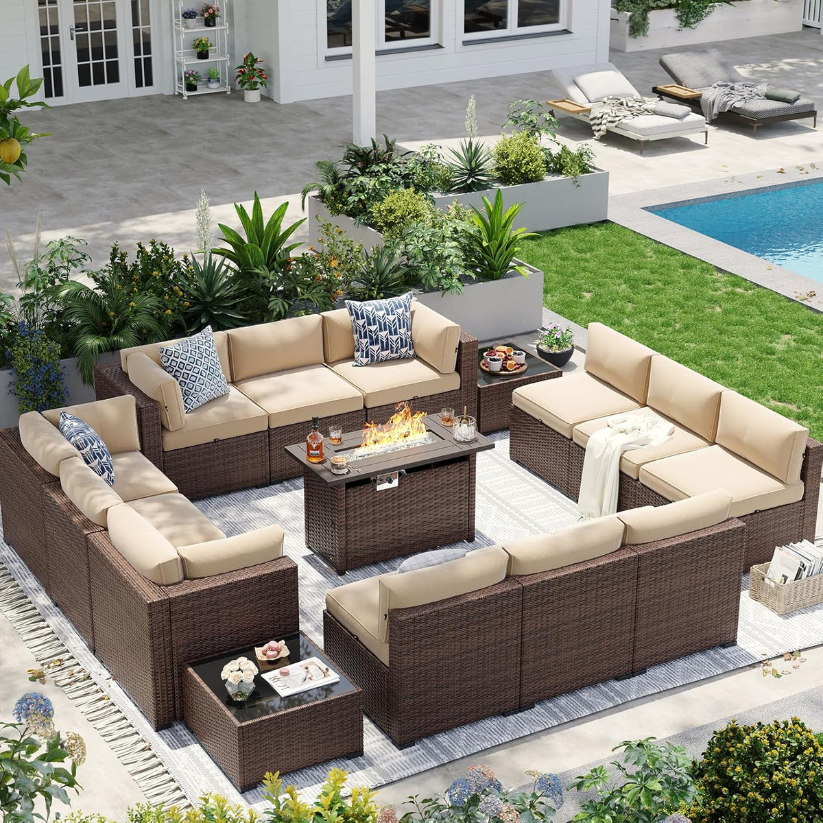 Aoxun Patio Furniture Sets, 7-Piece Outdoor Patio Furniture with Thick Cushions, Wicker Outdoor Conversation Set Sectional Sofa for Backyard, Poolside, Garden