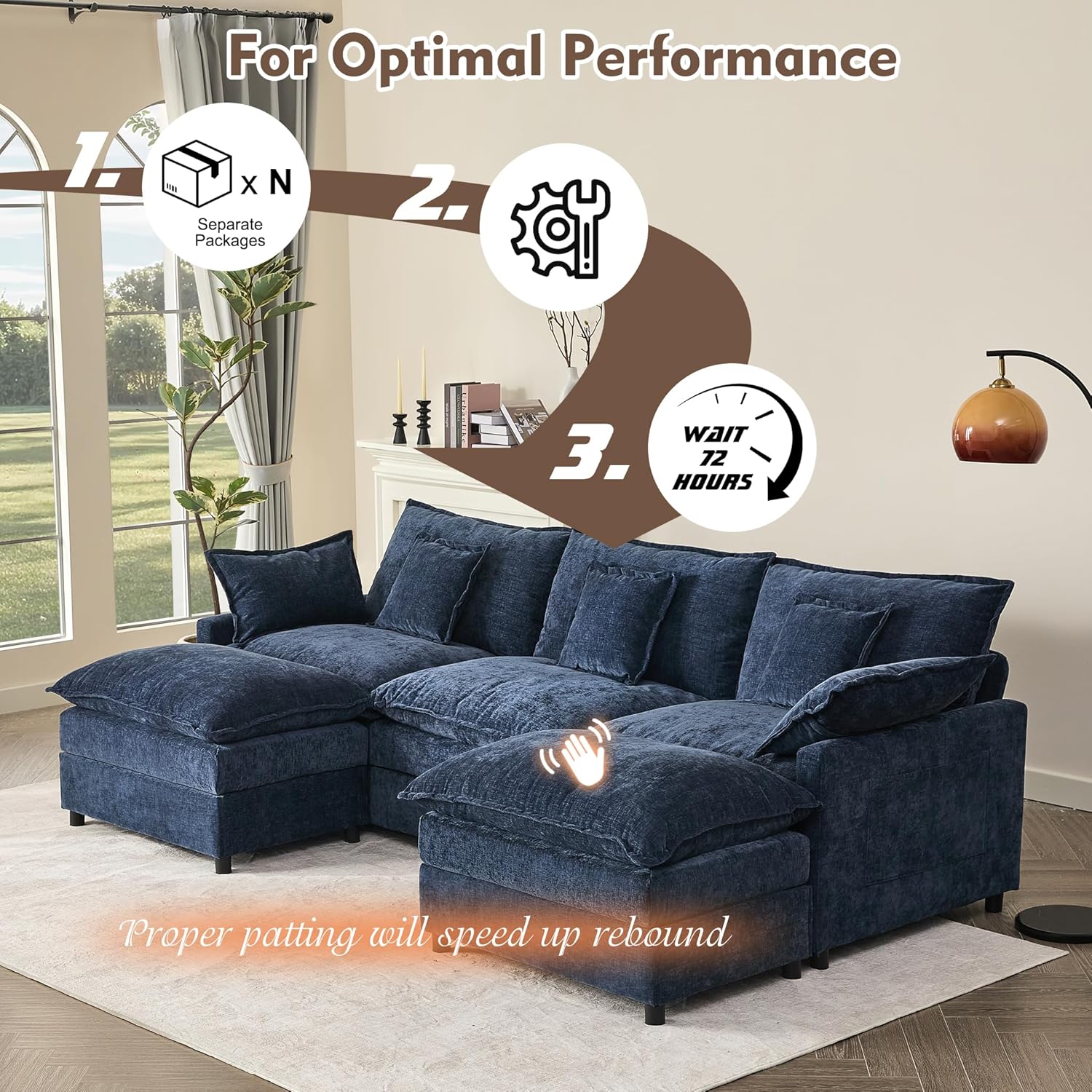 108" U-shaped sofa modular sofa three-seater comfortable cloud sofa
